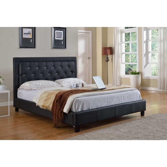 California King Size Platform Bed with Diamond Tufted Headboard, Black