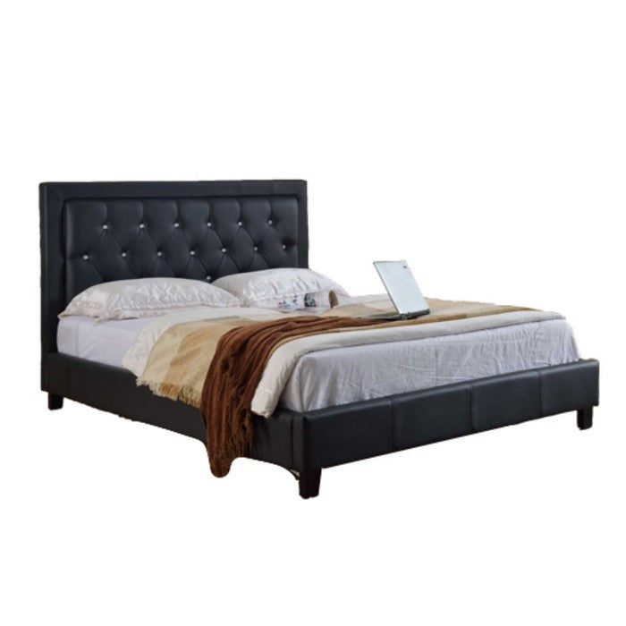 California King Size Platform Bed with Diamond Tufted Headboard, Black