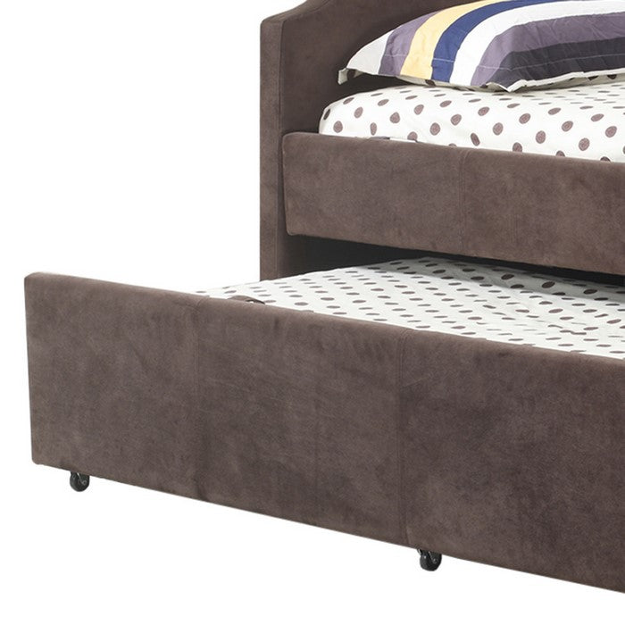 Twin Size Trundle Bed with Microfiber Upholstery, Cappuccino Brown