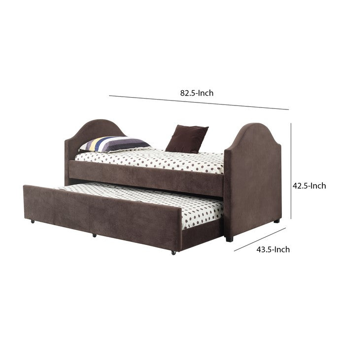 Twin Size Trundle Bed with Microfiber Upholstery, Cappuccino Brown