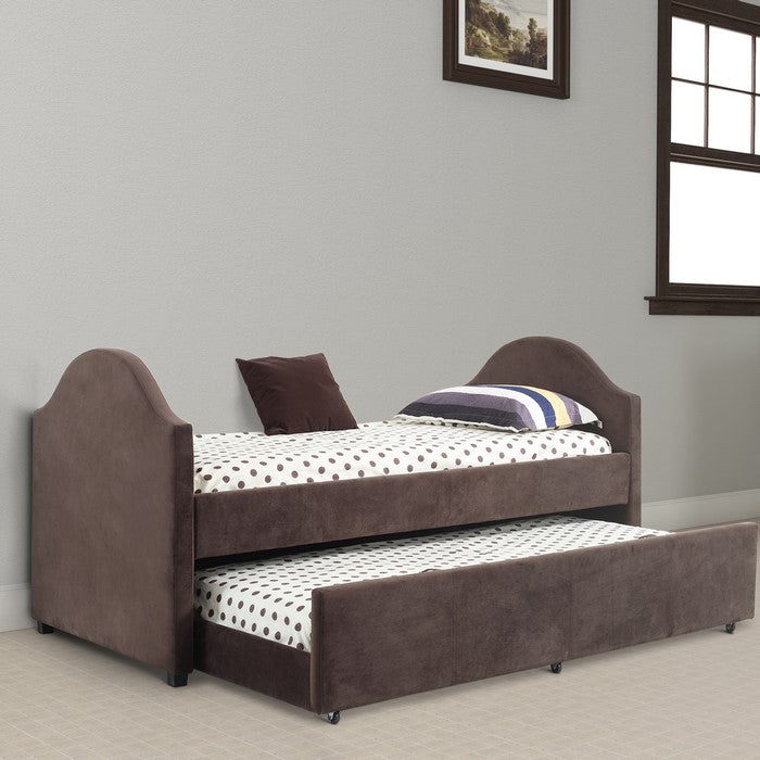 Twin Size Trundle Bed with Microfiber Upholstery, Cappuccino Brown