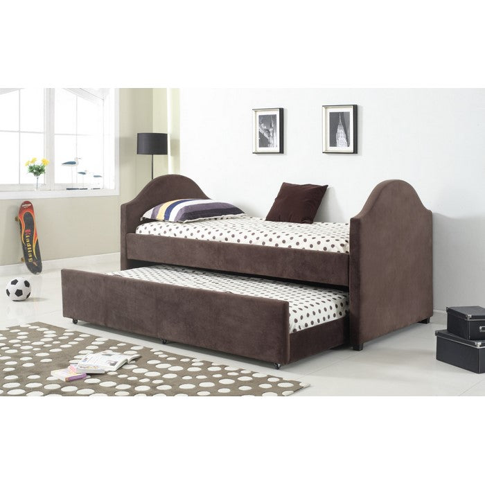 Twin Size Trundle Bed with Microfiber Upholstery, Cappuccino Brown