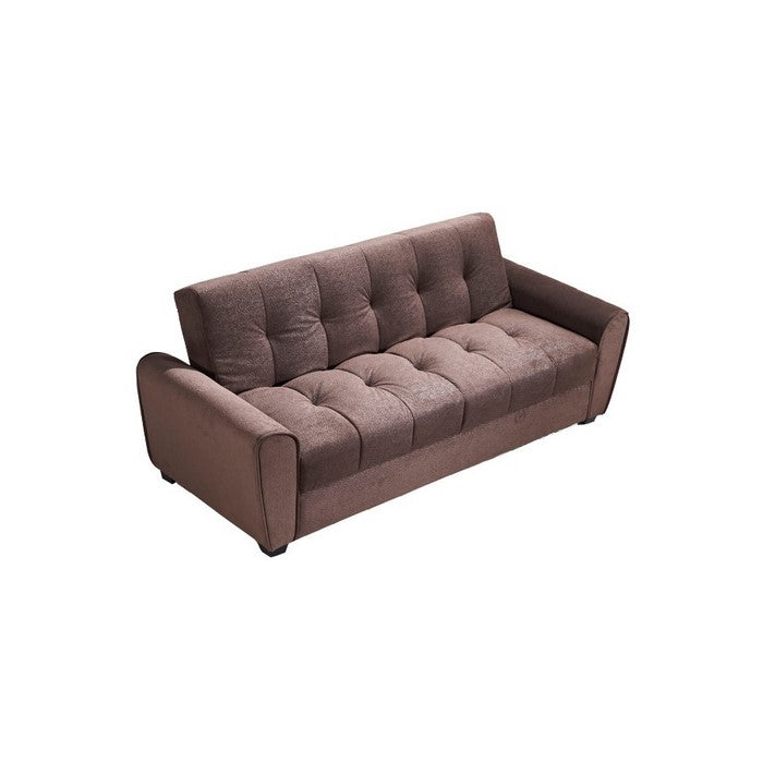 Tufted Storage Futon Sofa Bed with Textured Linen Dark Brown