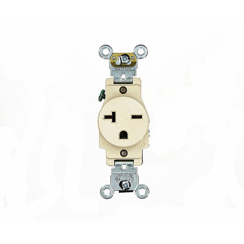Leviton 5461-T 20 Amp, 250 Volt, Industrial Heavy Duty Grade, Single Receptacle, Straight Blade, Self Grounding, Light Almond