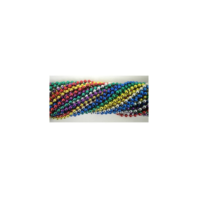 33 Inch 07mm Round Metallic 6 Color Mardi Gras Beads - 6 Dozen (72 Necklaces)