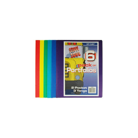 Top Flight Two Pocket Portfolio with Tangs, Assorted Colors, 6 Pack (4660255)