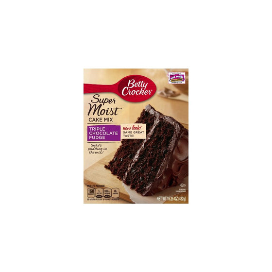 Betty Crocker Baking Mix, Super Moist Cake Mix, Triple Chocolate Fudge, 15.25 Oz Box (Pack of 6)