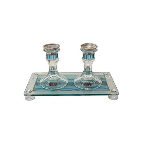 Lily Art Ocean Blue Glass Candlestick Holders and Tray