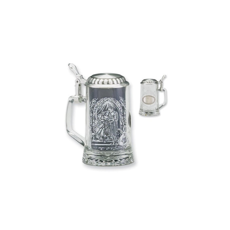 Wedding German Glass Beer Stein Depicts a Bride and Groom Leaving the Chapel