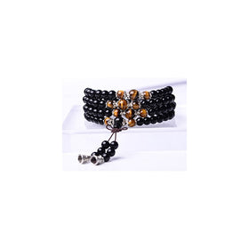 Tiger Eye Crystal Gemstone Bracelet Tibetan Buddhist Buddha Meditation 108 Obsidian Prayer Bead Mala Bracelet/Necklace