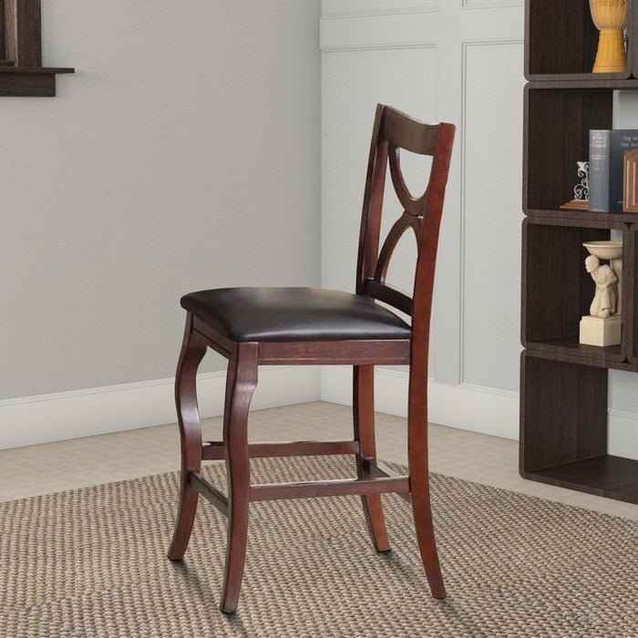 Wooden Counter Height Pub Chair, Set of 2, Brown