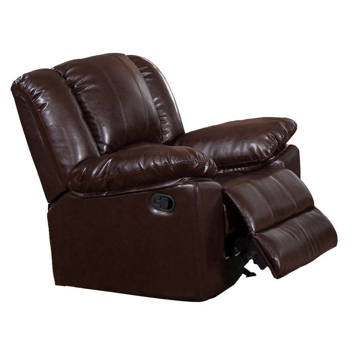 Recliner Chair With Plush Leatherette Upholstery, Dark Brown