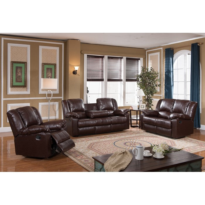 Reclining Loveseat With Plush Leatherette Upholstery, Dark Brown
