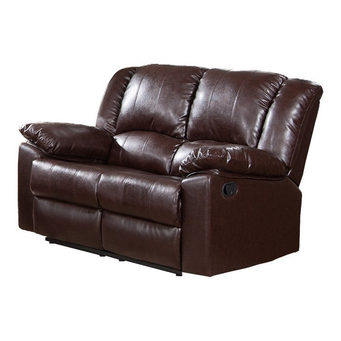 Reclining Loveseat With Plush Leatherette Upholstery, Dark Brown