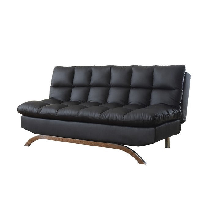 Plush Futon Sofa Bed With Chrome Legs, Black