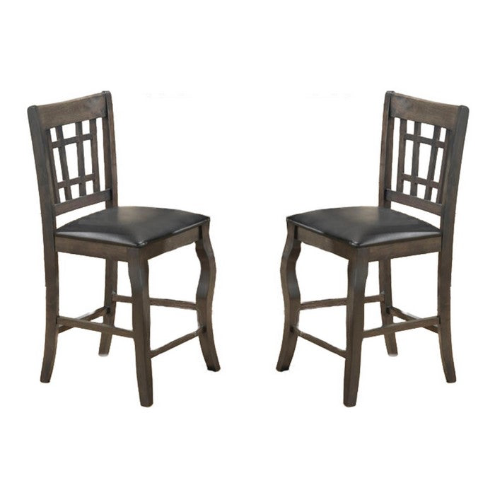 Wooden Counter Height Chair With Designer Back, Set of 2, Gray