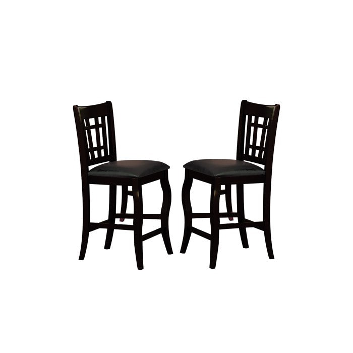 Wooden Counter Height Chair With Designer Back, Set of 2, Black