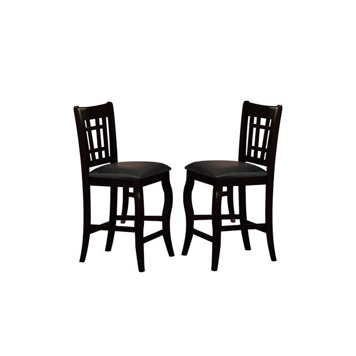 Wooden Counter Height Chair With Designer Back, Set of 2, Black