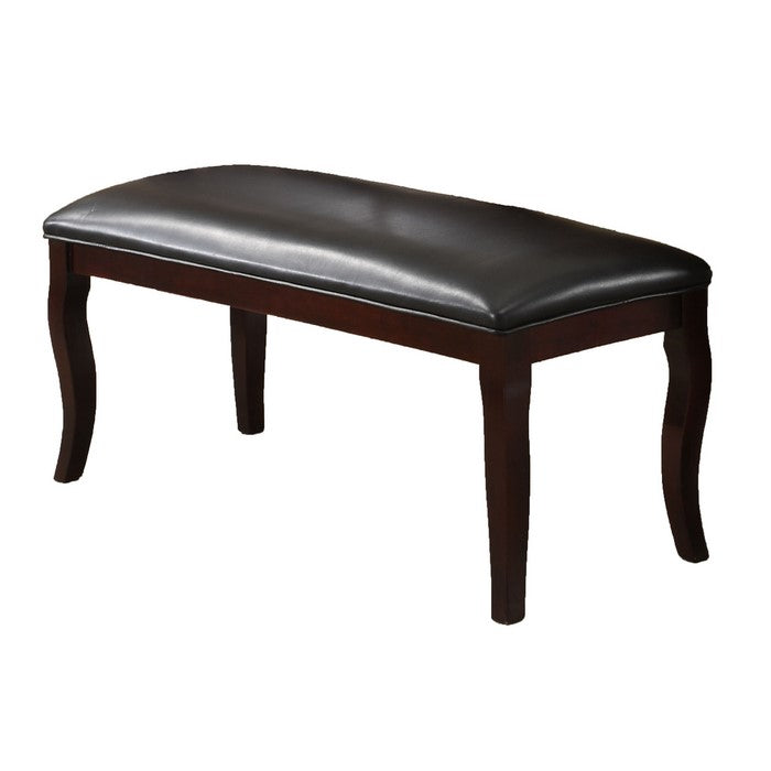 Tufted Bench With Curvy Wooden Legs, Cherry Brown