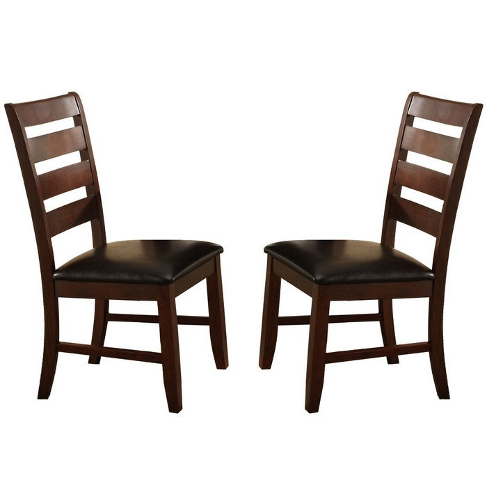 Wooden Dining Chair With Ladder Back Design, Set of 2, Dark Brown