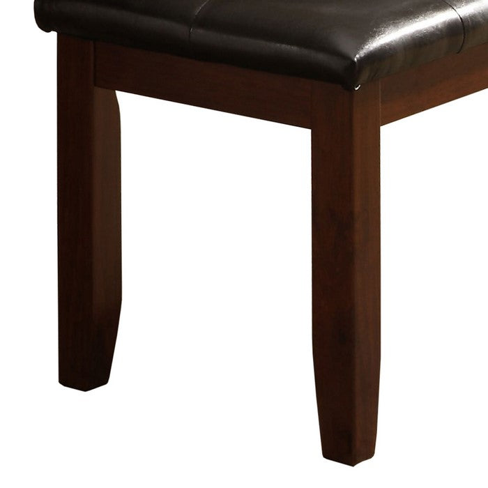 Wood based Leather Tufted Bench In Dark Brown