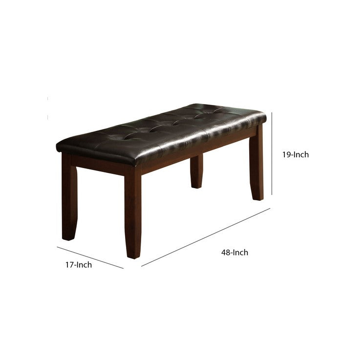 Wood based Leather Tufted Bench In Dark Brown