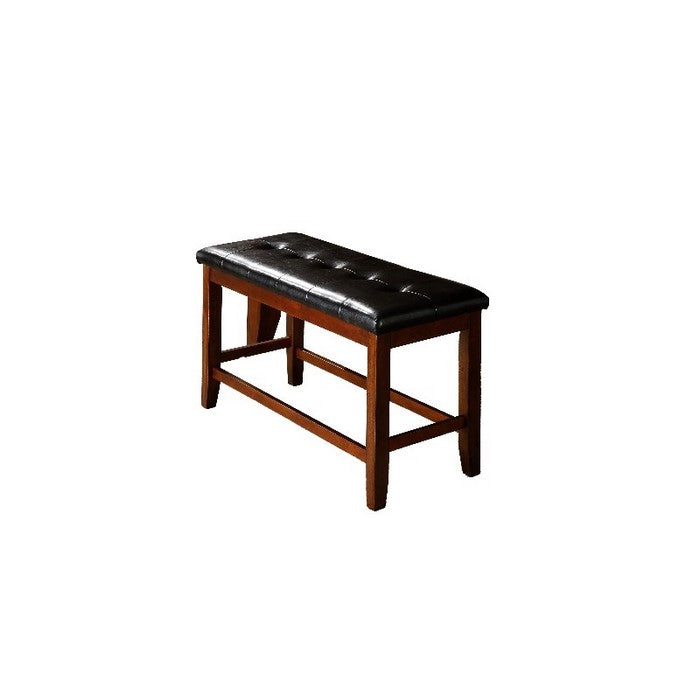 Wooden Bench with Tufted Seat In Dark Brown