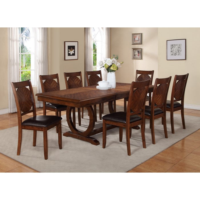 Dining Chairs With Round Wooden Back, Set of 2, Dark Brown