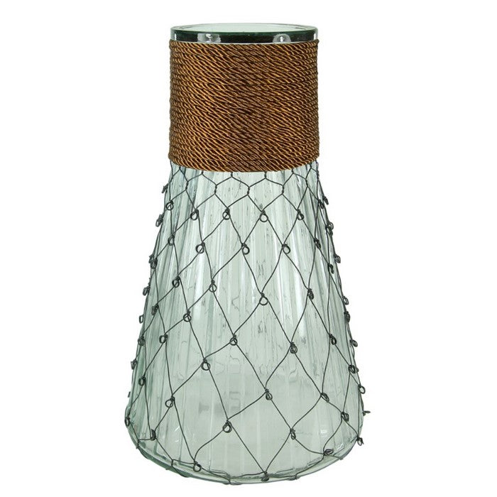 Clear Glass Vase With Chicken Wire, Brown