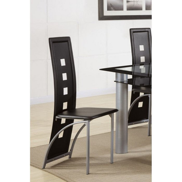 Contemporary Metal DINING CHAIR with cutout Back Set of 4 BLACK and CHROME