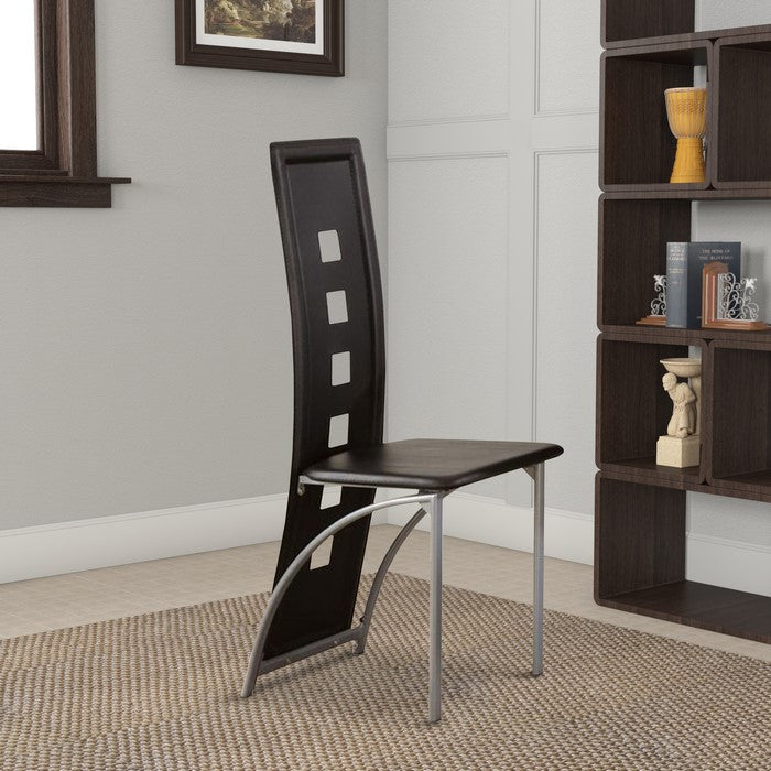 Contemporary Metal DINING CHAIR with cutout Back Set of 4 BLACK and CHROME