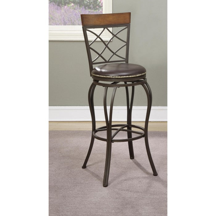 Metal & Solid Wood Swivel Barstool, Brown (Set of 2)