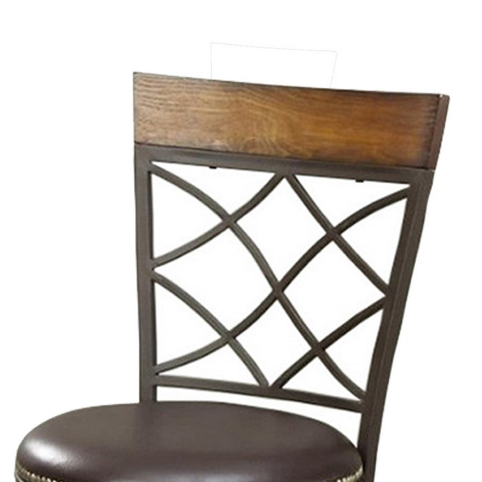 Metal & Solid Wood Swivel Barstool, Brown (Set of 2)