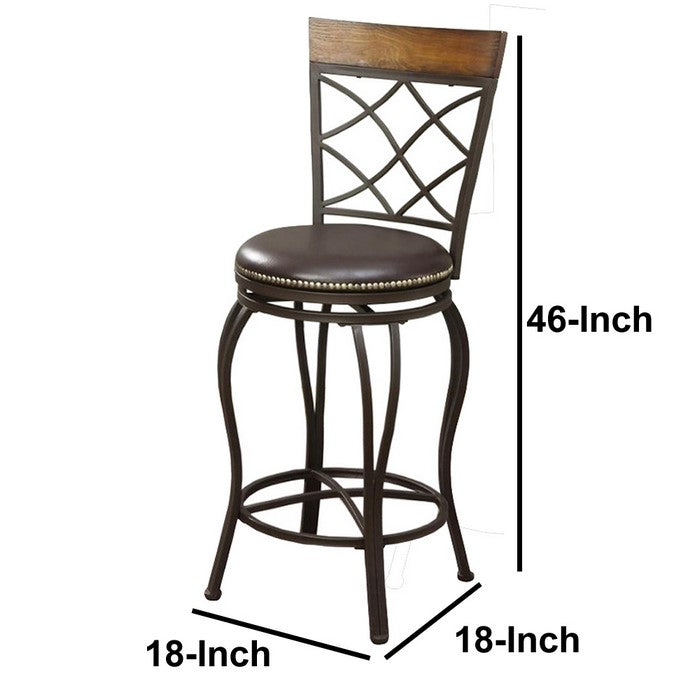 Metal & Solid Wood Swivel Barstool, Brown (Set of 2)