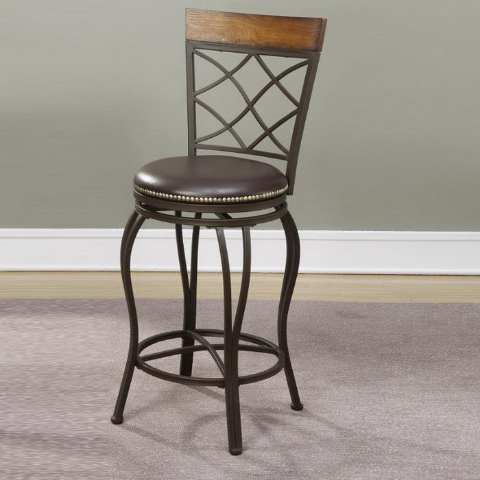 Metal & Solid Wood Swivel Barstool, Brown (Set of 2)