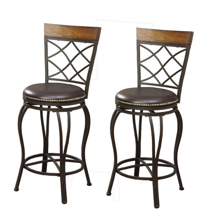 Metal & Solid Wood Swivel Barstool, Brown (Set of 2)