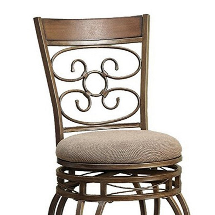 29 Inch Metal Swivel Barstool With Cushion Seat, Copper Brown, Set Of 2