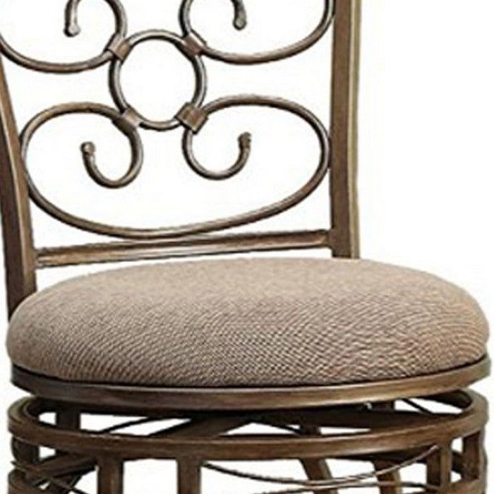 29 Inch Metal Swivel Barstool With Cushion Seat, Copper Brown, Set Of 2