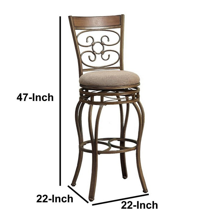 29 Inch Metal Swivel Barstool With Cushion Seat, Copper Brown, Set Of 2