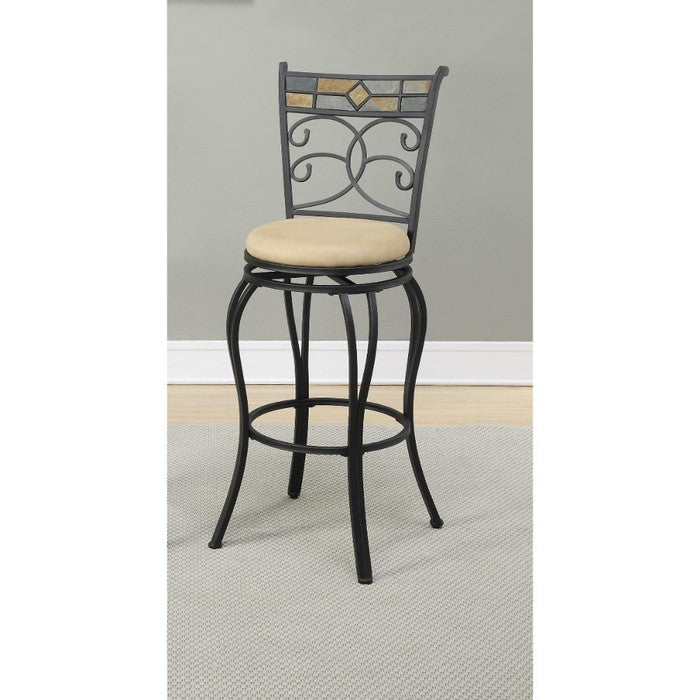 Metal Faux Suede Fabric Swivel Barstool, Black (Set of 2)