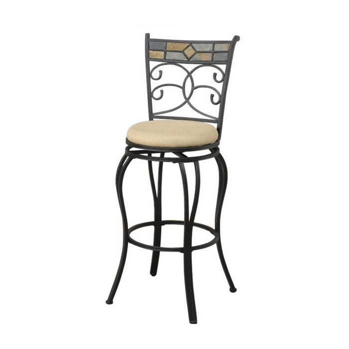 Metal Faux Suede Fabric Swivel Barstool, Black (Set of 2)