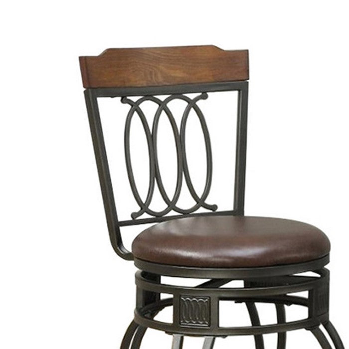 Metal & Solid Wood Swivel Barstool, Brown (Set of 2)