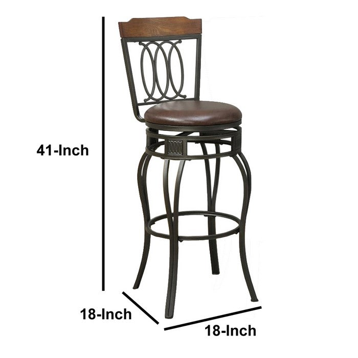 Metal & Solid Wood Swivel Barstool, Brown (Set of 2)