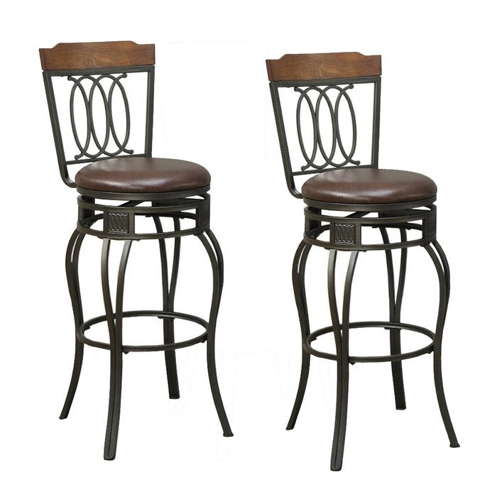 Metal & Solid Wood Swivel Barstool, Brown (Set of 2)