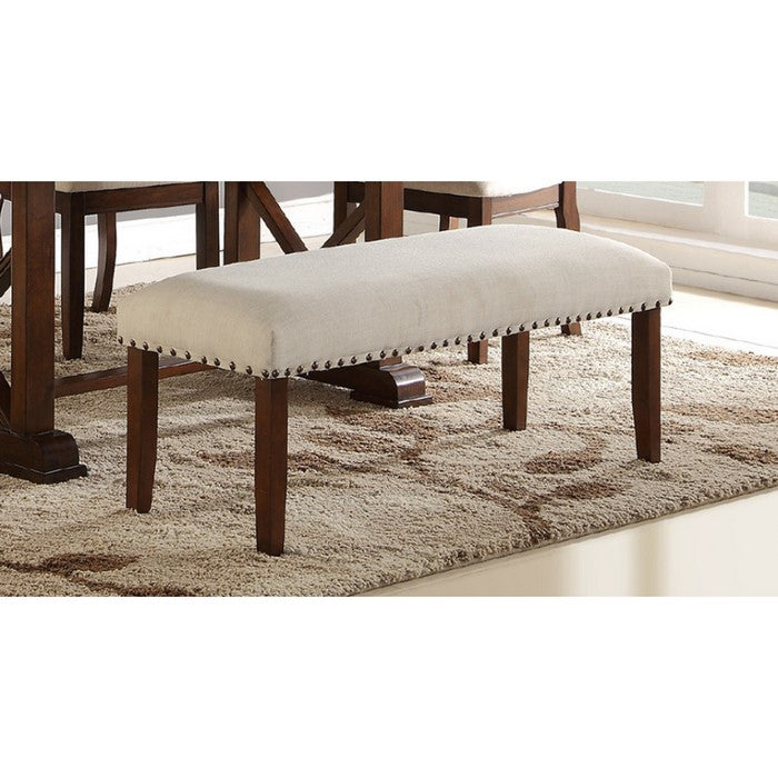 Rubber Wood Bench With Nail trim head design Brown and Cream