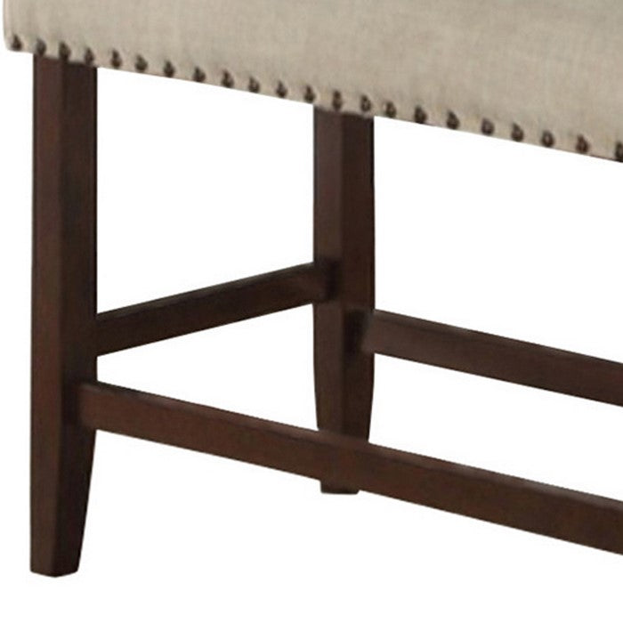 Rubber Wood High Bench with Cream Upholstery Brown