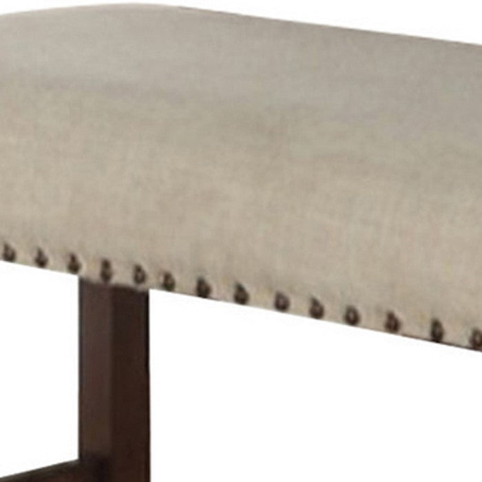 Rubber Wood High Bench with Cream Upholstery Brown