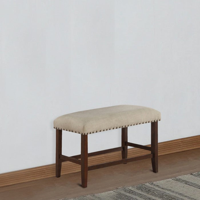 Rubber Wood High Bench with Cream Upholstery Brown