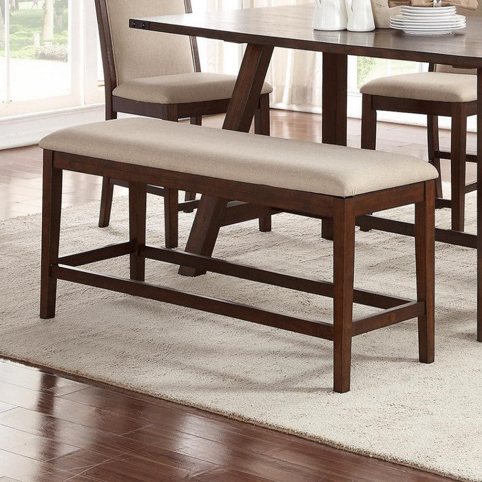Rubber Wood Bench With Cushioned Seat Brown