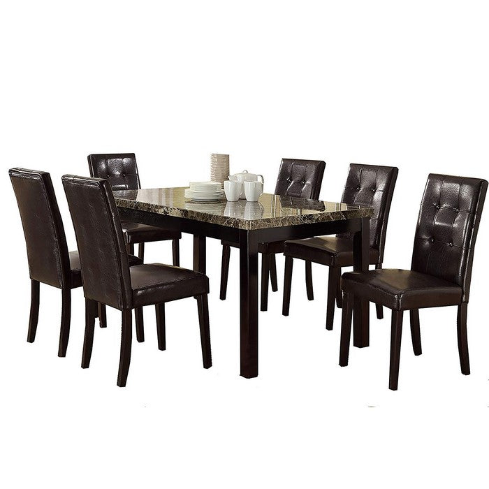Slick Finish Faux Marble & Pine Wood Dining Table, Brown